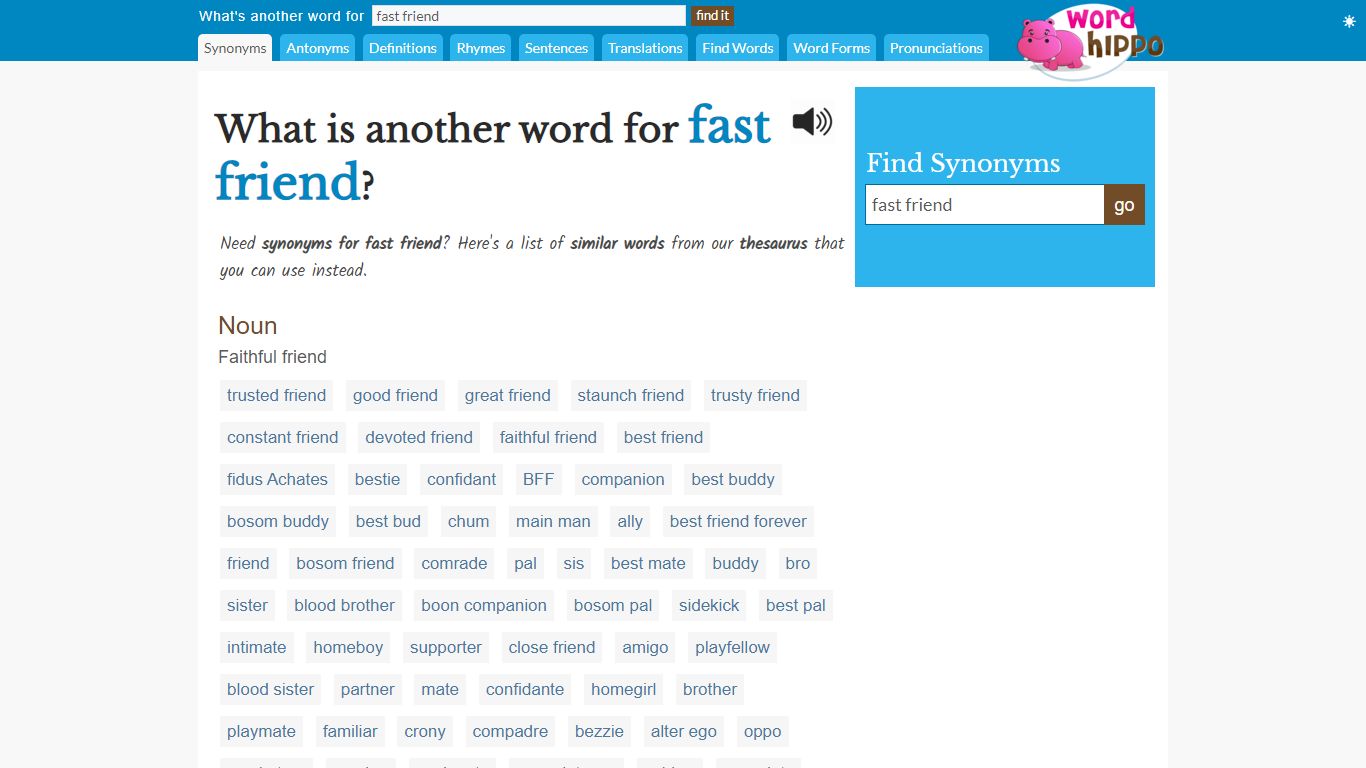 What is another word for fast friend - WordHippo